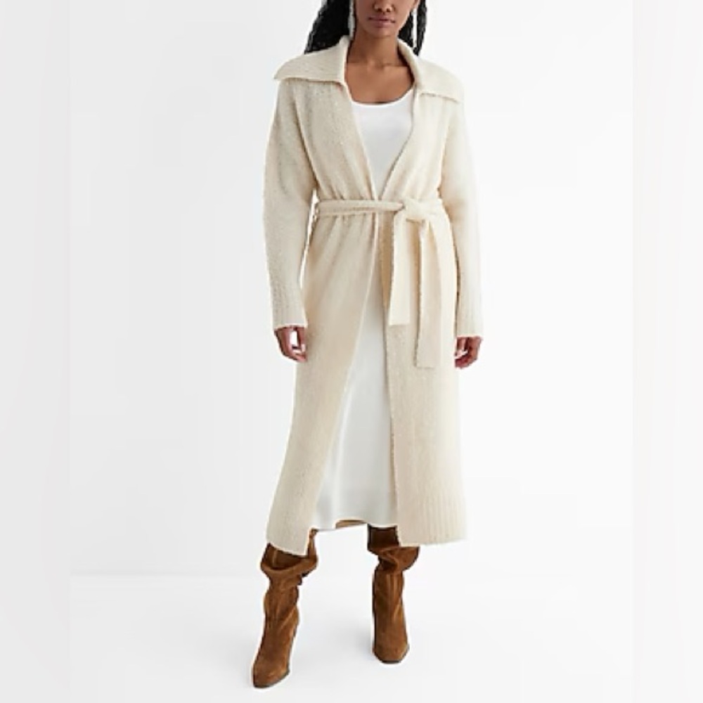 Express Boucle Oversized Collar Belted Duster Cardigan NWOT XL